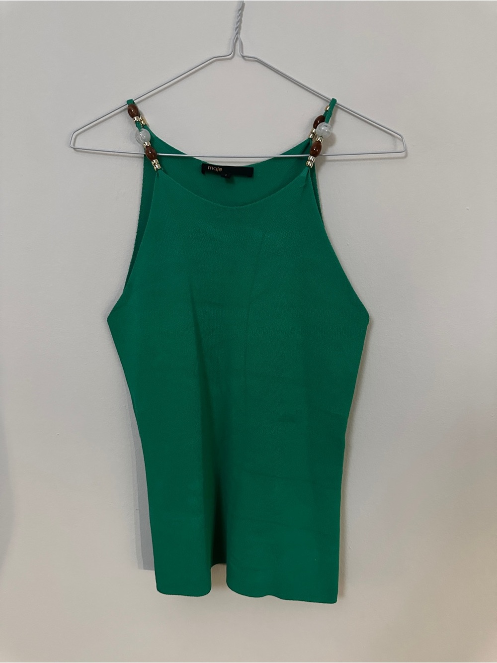 Maje Emerald Green Beaded Strap Tank